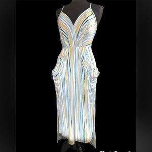 BCBGeneration Spaghetti Strap Blue Striped Maxi Dress w Pockets